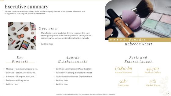Skin Care And Beautifying Products Company Profile Ppt PowerPoint Presentation Complete Deck With Slides