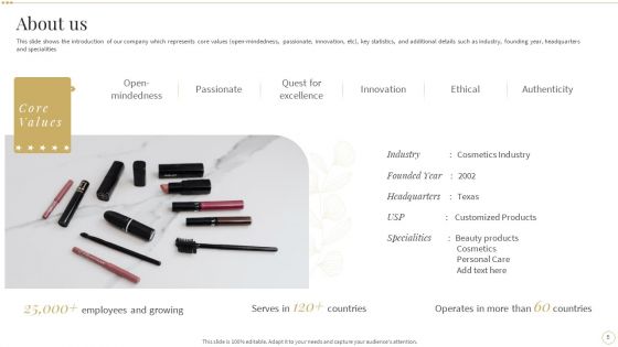 Skin Care And Beautifying Products Company Profile Ppt PowerPoint Presentation Complete Deck With Slides