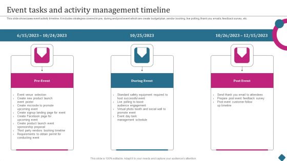Smart Phone Launch Event Management Tasks Event Tasks And Activity Management Timeline Pictures PDF