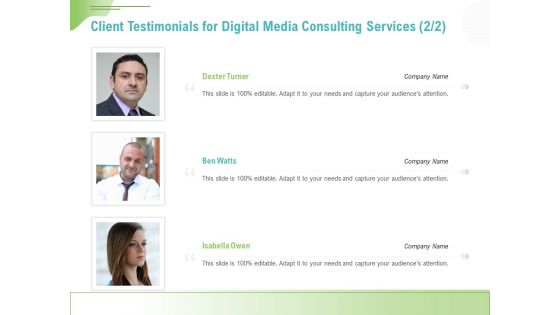 Social Media Consulting Client Testimonials For Digital Media Consulting Services Audience Diagrams PDF Social Media Consulting Client Testimonials For Digital Media Consulting Services Audience Diagrams PDF