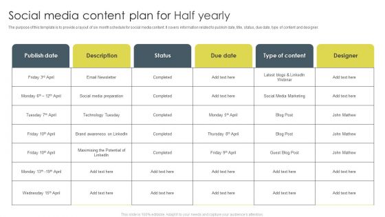 Social Media Content Plan For Half Yearly Ppt Styles Graphics Design PDF Social Media Content Plan For Half Yearly Ppt Styles Graphics Design PDF