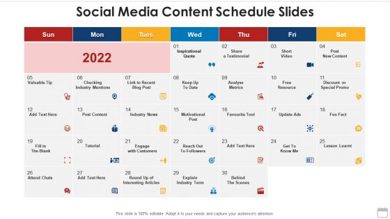 Social Media Content Schedule Slides Inspiration PDF