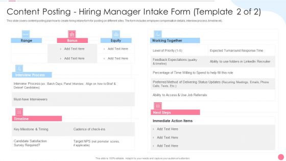 Social Media Hiring Approach Content Posting Hiring Manager Intake Form Template 1 Of 2 Structure PDF