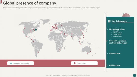 Social Media Marketing Company Profile Global Presence Of Company Mockup PDF