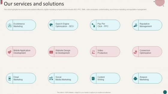 Social Media Marketing Company Profile Our Services And Solutions Ppt Graphics PDF Social Media Marketing Company Profile Our Services And Solutions Ppt Graphics PDF