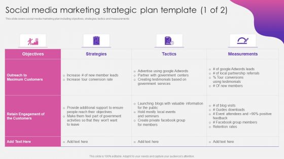 Social Media Pitch Deck For New Business Social Media Marketing Strategic Plan Template Structure PDF