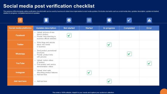 Social Media Post Verification Checklist Icons PDF