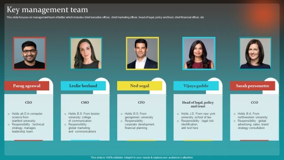 Social Network Business Summary Key Management Team Icons PDF
