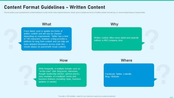 Social Network Playbook Content Format Guidelines Written Content Ppt Styles PDF