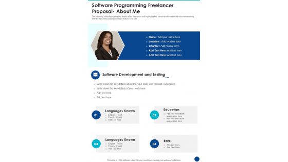 Software Programming Freelancer Proposal About Me One Pager Sample Example Document