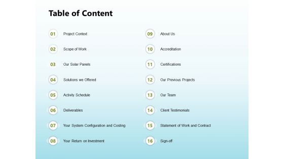 Solar Power Plant Technical Table Of Content Designs PDF Solar Power Plant Technical Table Of Content Designs PDF