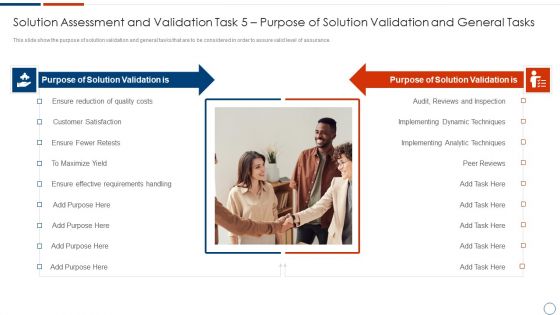 Solution Assessment And Validation Task 5 Purpose Of Solution Validation And General Tasks Brochure PDF