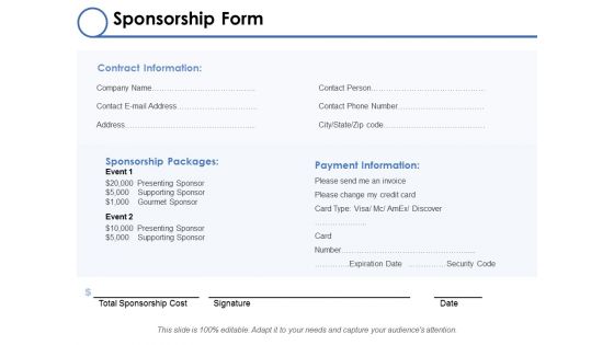 Sponsorship Form Ppt PowerPoint Presentation Professional Examples