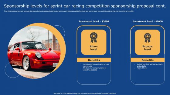 Sponsorship Levels For Sprint Car Racing Competition Sponsorship Proposal Background PDF