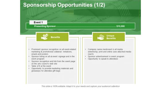 Sponsorship Opportunities Template 2 Ppt PowerPoint Presentation Ideas Example