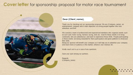 Sponsorship Proposal For Motor Race Tournament Ppt PowerPoint Presentation Complete Deck With Slides