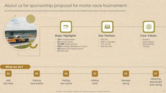 Sponsorship Proposal For Motor Race Tournament Ppt PowerPoint Presentation Complete Deck With Slides
