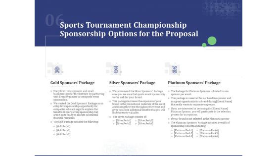 Sports Tournament Championship Sponsorship Options For The Proposal Ppt Summary Slideshow PDF