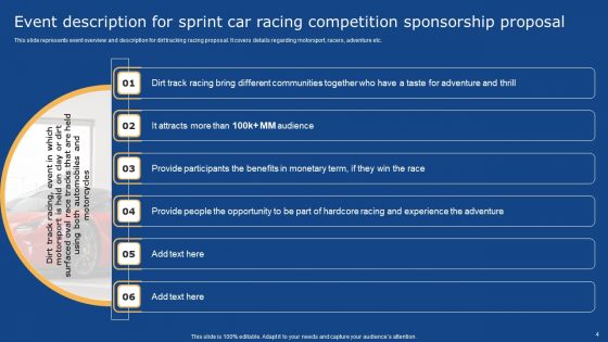 Sprint Car Racing Competition Sponsorship Proposal Ppt PowerPoint Presentation Complete Deck With Slides