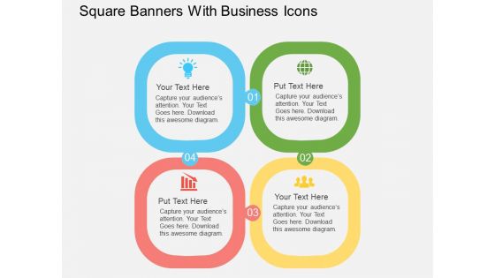 Square Banners With Business Icons Powerpoint Templates