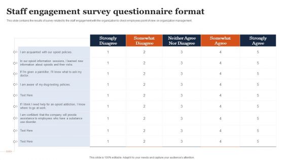 Staff Engagement Survey Questionnaire Format Ppt Infographic Template Clipart PDF