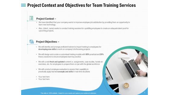 Staff Engagement Training And Development Project Context And Objectives For Team Training Services Portrait PDF