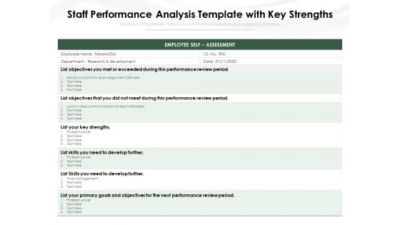 Staff Performance Analysis Template With Key Strengths Ppt PowerPoint Presentation File Vector PDF Staff Performance Analysis Template With Key Strengths Ppt PowerPoint Presentation File Vector PDF