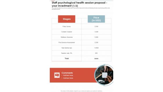 Staff Psychological Health Session Proposal Your Investment One Pager Sample Example Document
