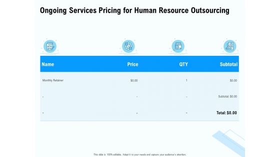 Staffing Offshoring Proposal Ongoing Services Pricing For Human Resource Outsourcing Ppt Show Format PDF