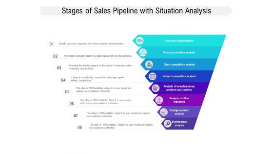 Stages Of Sales Pipeline With Situation Analysis Ppt PowerPoint Presentation Infographics Slideshow PDF