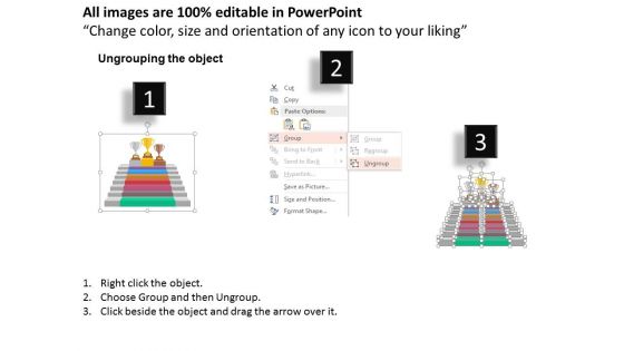 Stairs With Three Trophies For Victory Powerpoint Template