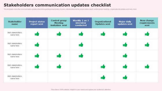 Stakeholders Communication Updates Checklist Designs PDF