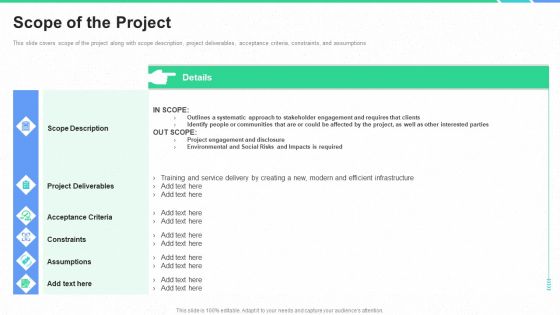 Stakeholders Participation Project Development Process Scope Of The Project Ppt Visual Aids Infographic Template PDF