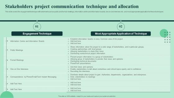 Stakeholders Project Communication Technique And Allocation Strengthen Manage Relationships Microsoft PDF