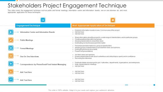 Stakeholders Project Engagement Technique Ppt Inspiration Example File PDF