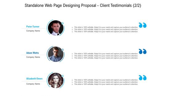 Standalone Web Page Designing Proposal Client Testimonials Teamwork Designs PDF
