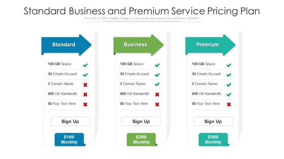Standard Business And Premium Service Pricing Plan Ppt Show Design Ideas PDF
