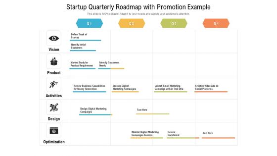 Startup Quarterly Roadmap With Promotion Example Icons Startup Quarterly Roadmap With Promotion Example Icons