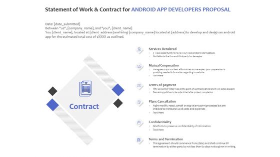 Statement Of Work And Contract For Android App Developers Proposal Ppt PowerPoint Presentation Icon Topics