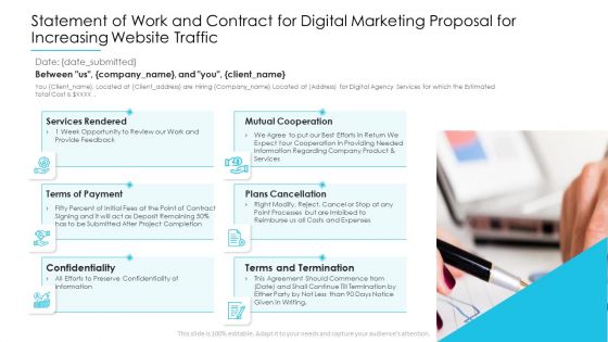 Statement Of Work And Contract For Digital Marketing Proposal For Increasing Website Traffic Introduction PDF