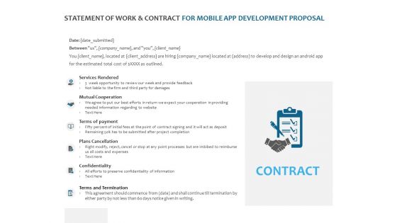 Statement Of Work And Contract For Mobile App Development Proposal Ppt PowerPoint Presentation Inspiration Example Topics