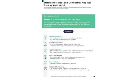 Statement Of Work And Contract For Proposal For Academic Grant One Pager Sample Example Document Statement Of Work And Contract For Proposal For Academic Grant One Pager Sample Example Document