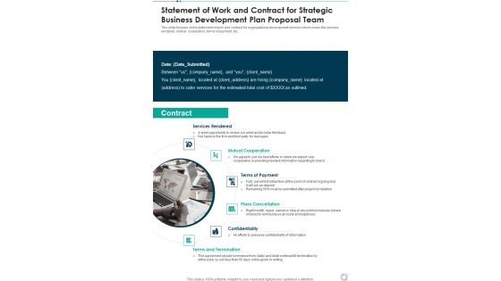 Statement Of Work And Contract For Strategic Business Development Plan Proposal Team One Pager Sample Example Document