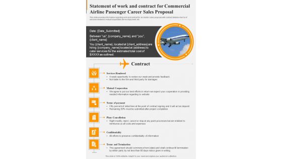 Statement Work Contract Commercial Airline Passenger Career Sales Proposal One Pager Sample Example Document