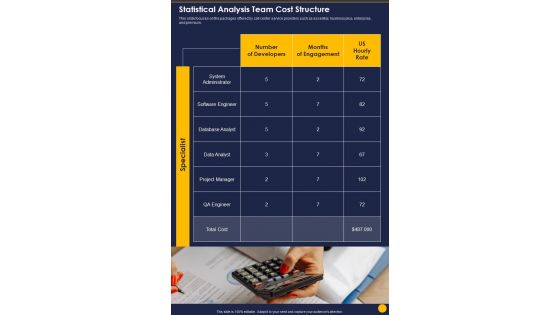 Statistical Evaluation Of Research Discovery Statistical Analysis Team Cost Structure One Pager Sample Example Document