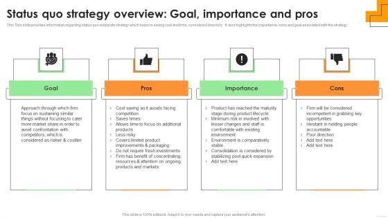 Status Quo Strategy Overview Goal Importance And Pros Ideas PDF