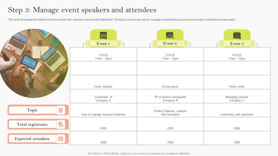 Step 3 Manage Event Speakers And Attendees Ppt Styles Graphics Template PDF