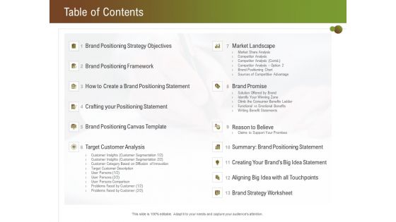 Steps For Successful Brand Building Process Table Of Contents Template PDF