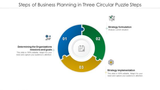 Steps Of Business Planning In Three Circular Puzzle Steps Sample PDF