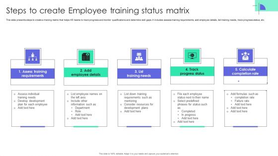Steps To Create Employee Training Status Matrix Formats PDF